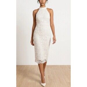 NWOT Petal and Pup Adalyn White Floral Lace Halter Midi Dress - Size Large